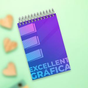 CADERNETA / BLOCO DE ANOTAÇÕES Capa maleável em papel triplex 10x15cm  Com laminação Encadernação Espiral 70 folhas